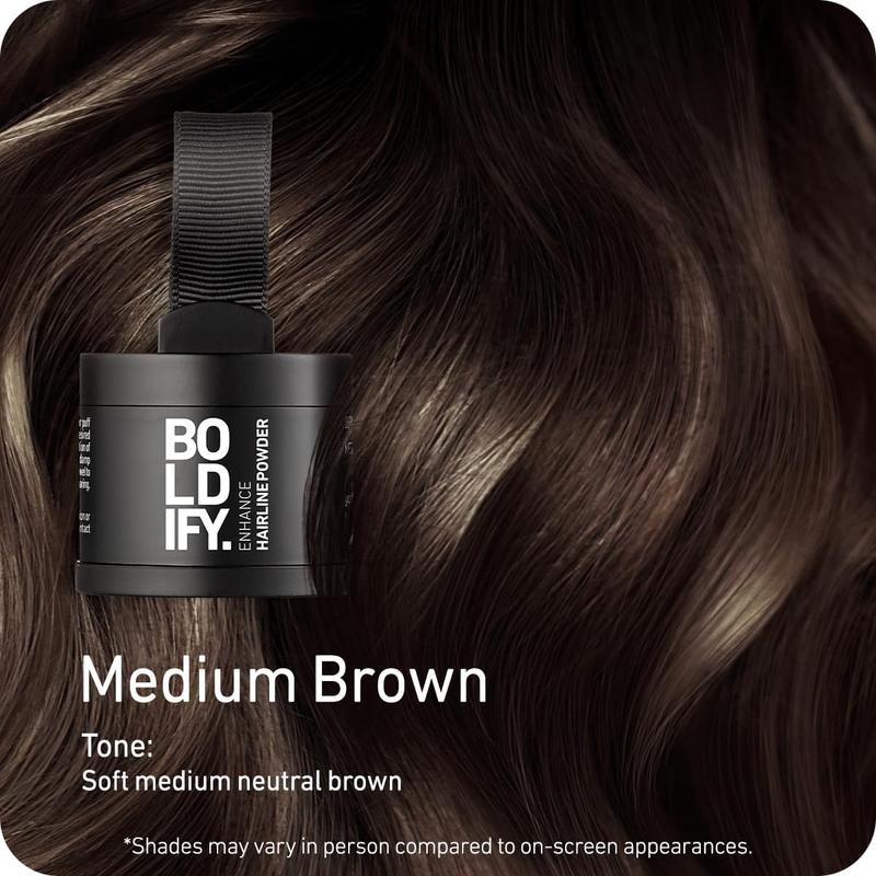 BOLDIFY Hairline Powder - Instantly Conceals Hair Loss and Thinning, Touch-Up Hair Fibers and Toppers for Women & Men, Stain-Proof 48-Hour Root Cover Up Formula (Medium Brown)