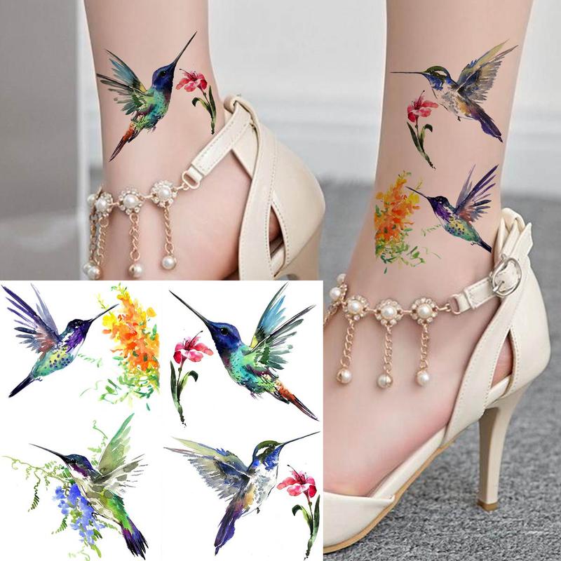 Colorful Hummingbird & Flower Pattern Temporary Tattoo, 15pcs Waterproof Fake Tattoo for Women & Girls, Creative Makeup Tattoo for Daily Use