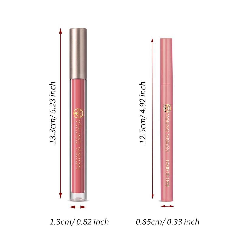 Long Lasting Matte Lipstick & Lip Liner Set, 2 Counts Easy Coloring Lip Gloss & Lip Liner, Moisturizing Matte Lipstick, Suitable for All Occasions Lip Makeup, Girls and Women Makeup Accessories