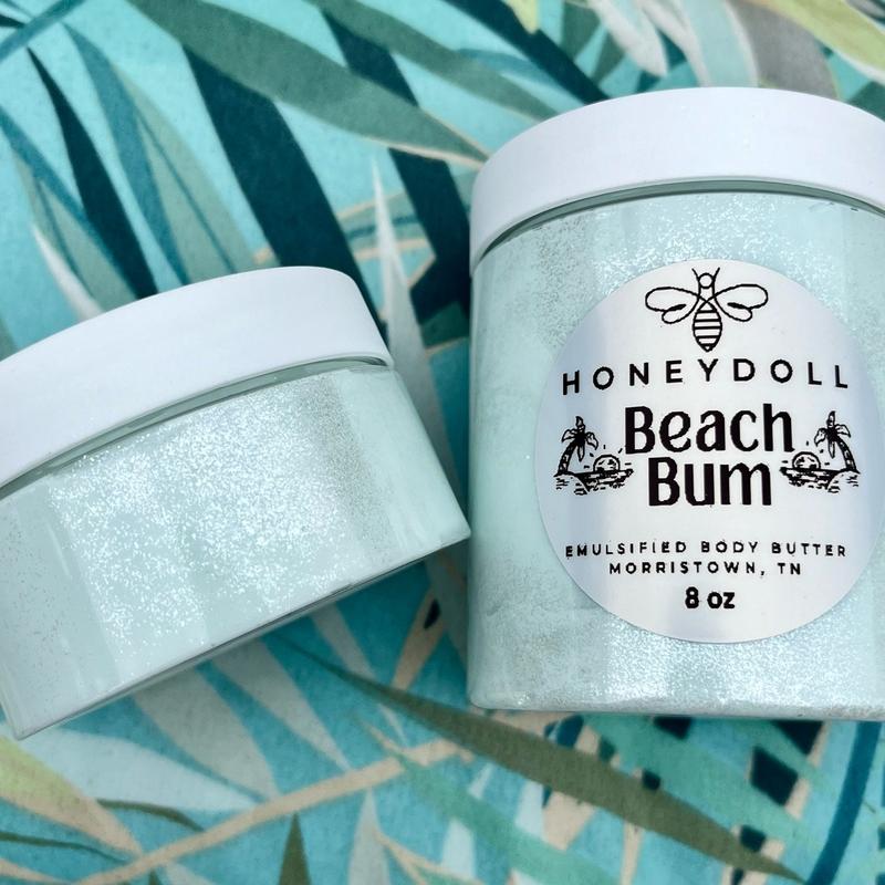 Beach Bum Emulsified Body Butter - Moisturizing with Shea, Mango, Avocado, and Jojoba Oils - Body Care - light shimmer