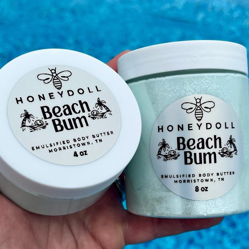 Beach Bum Emulsified Body Butter - Moisturizing with Shea, Mango, Avocado, and Jojoba Oils - Body Care - light shimmer