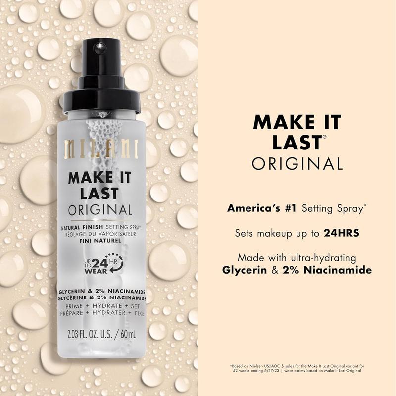 Milani Make It Last Original - Natural Finish Setting Spray 3-in-1 Setting Spray and Primer- Prime + Correct + Set Makeup Finishing Spray and Primer - Long Lasting Makeup Primer and Spray 2.03 Fl. Oz Radiance Cosmetic