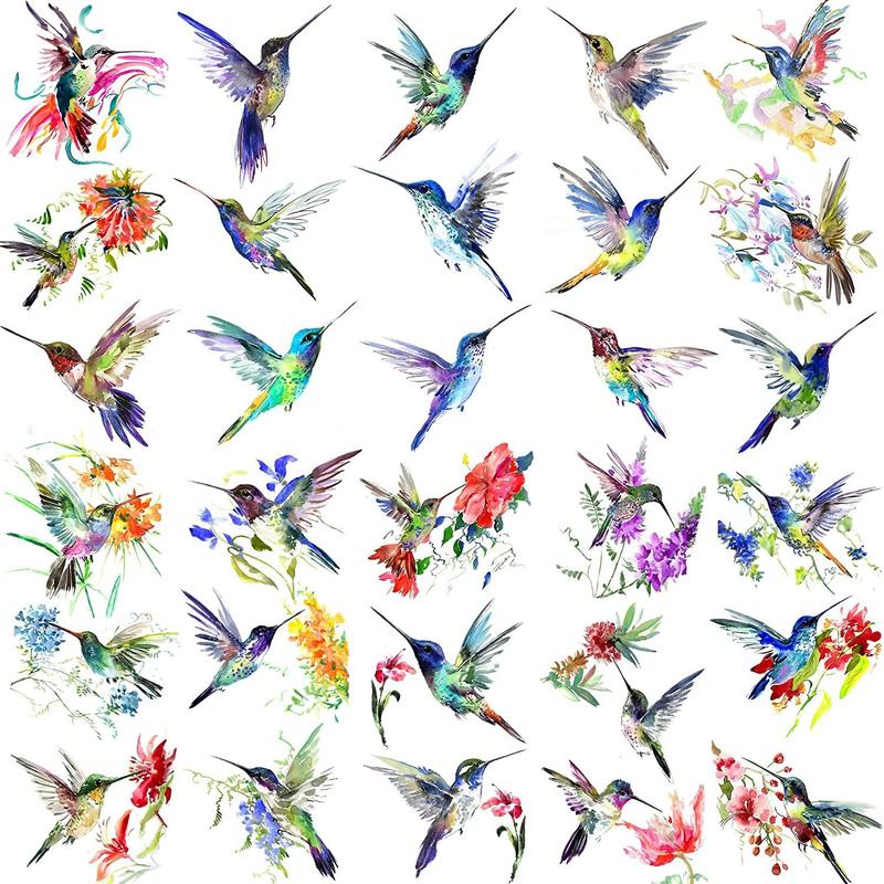 Colorful Hummingbird & Flower Pattern Temporary Tattoo, 15pcs Waterproof Fake Tattoo for Women & Girls, Creative Makeup Tattoo for Daily Use