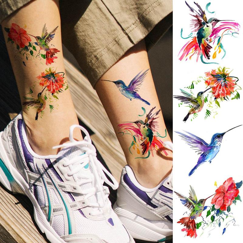 Colorful Hummingbird & Flower Pattern Temporary Tattoo, 15pcs Waterproof Fake Tattoo for Women & Girls, Creative Makeup Tattoo for Daily Use