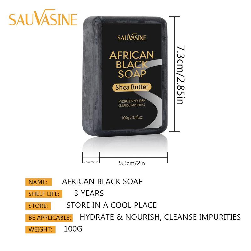 African Black Soap with Shea Butter, 2 Counts set Deep Cleaning Soap Bar, Moisturizing Face & Body Wash Soap for Women & Men