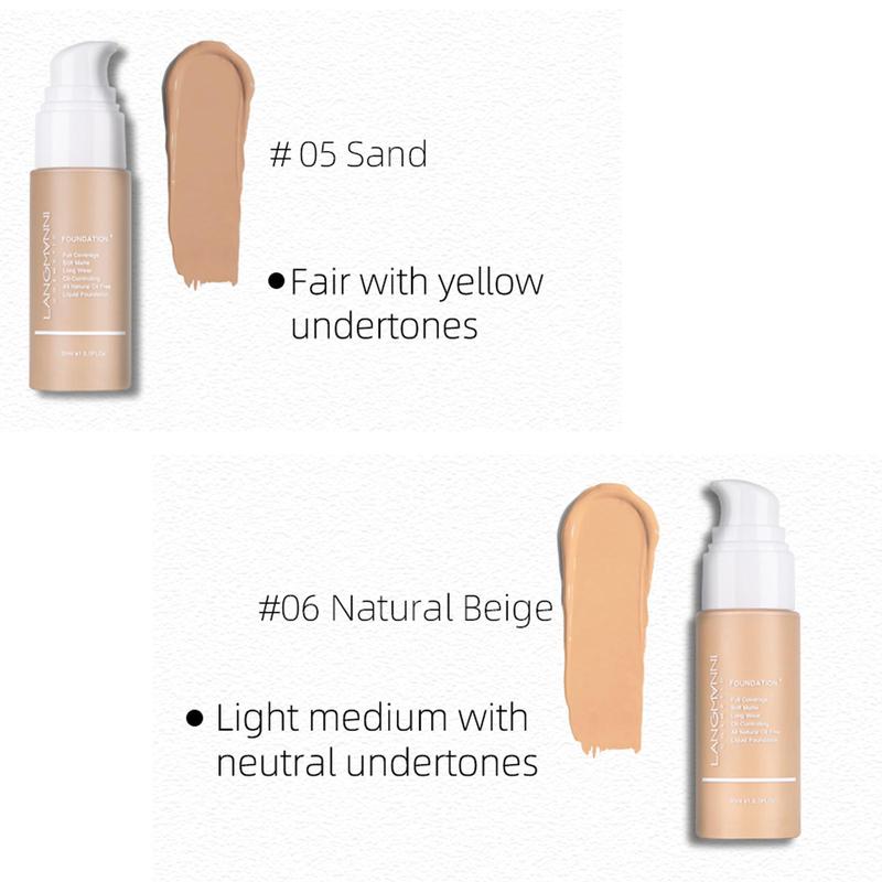 LANGMANNI Waterproof Matte Liquid Foundation, 1 Count Oil Control Concealer Foundation Cream, Moisturizing Full Coverage Flawless Makeup Cream for Women