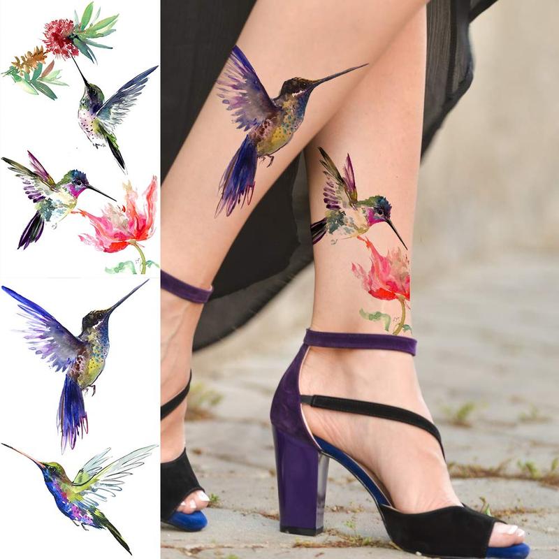 Colorful Hummingbird & Flower Pattern Temporary Tattoo, 15pcs Waterproof Fake Tattoo for Women & Girls, Creative Makeup Tattoo for Daily Use