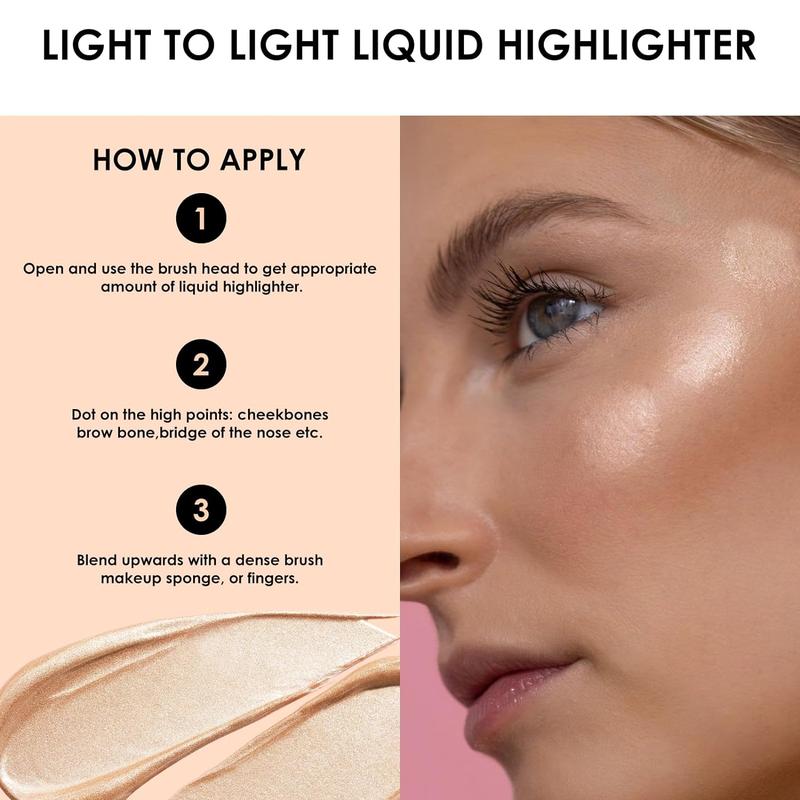 FOCALLURE Shimmer Liquid Highlighter, Smooth Cream Formula and Non-greasy Finish,Delivers a Natural Glow, Long Lasting Waterproof Illuminator Highlighter Face Enhancing Makeup