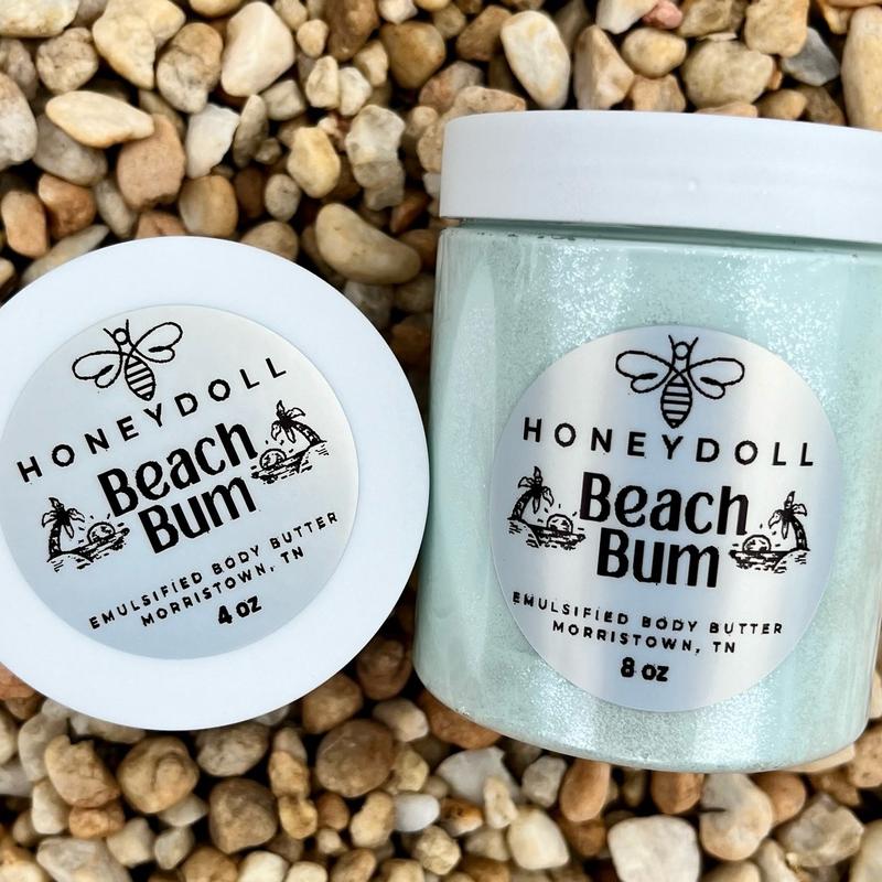 Beach Bum Emulsified Body Butter - Moisturizing with Shea, Mango, Avocado, and Jojoba Oils - Body Care - light shimmer