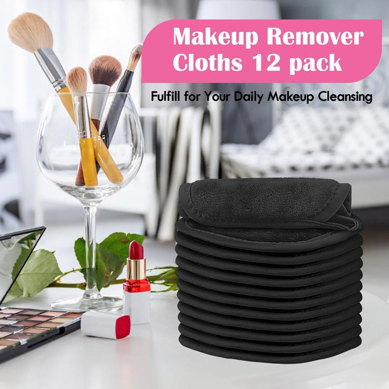 Makeup Remover Cloths (12 Pack, Black) - 5x5 in, Reusable Pads to Remove Dirt Using Only Water