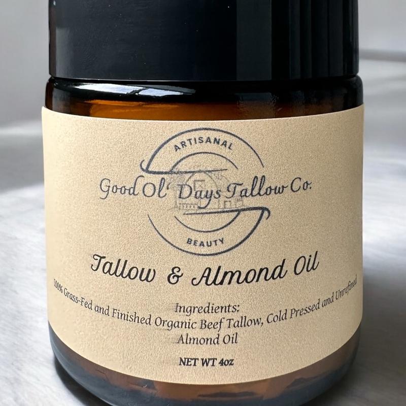 Tallow and Almond Oil- Moisturizing Cream with 100% Grass Fed and Finished Organic Beef Tallow and Almond Oil for Skin Nourishment and Soothing - Body Care, Moisture