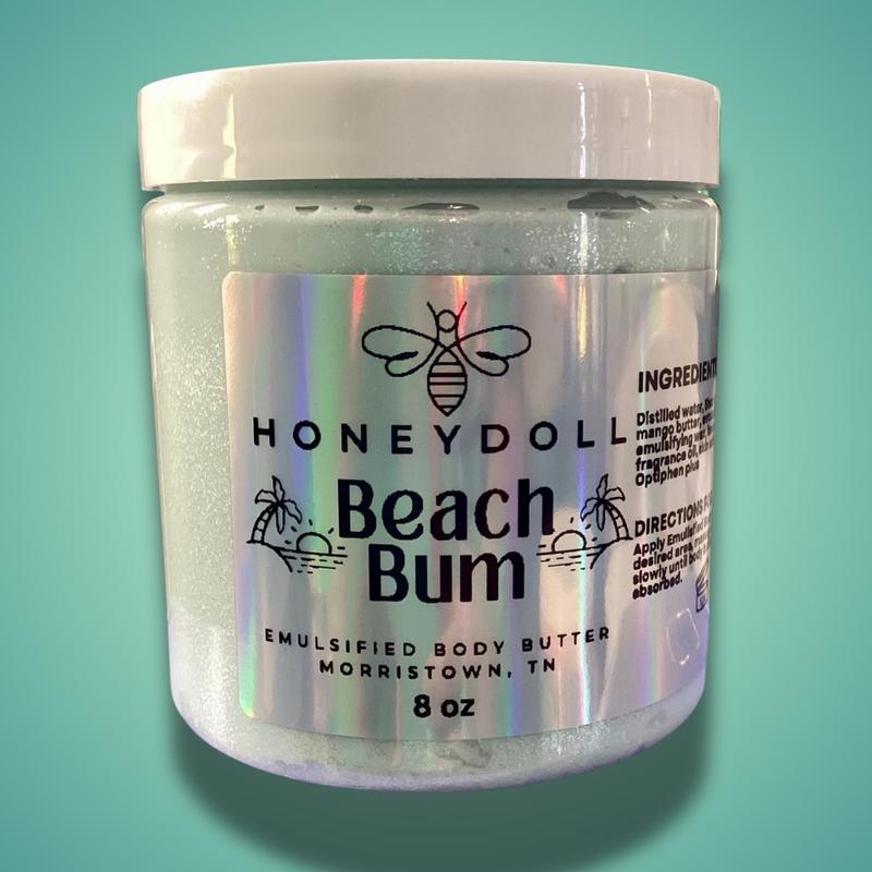 Beach Bum Emulsified Body Butter - Moisturizing with Shea, Mango, Avocado, and Jojoba Oils - Body Care - light shimmer