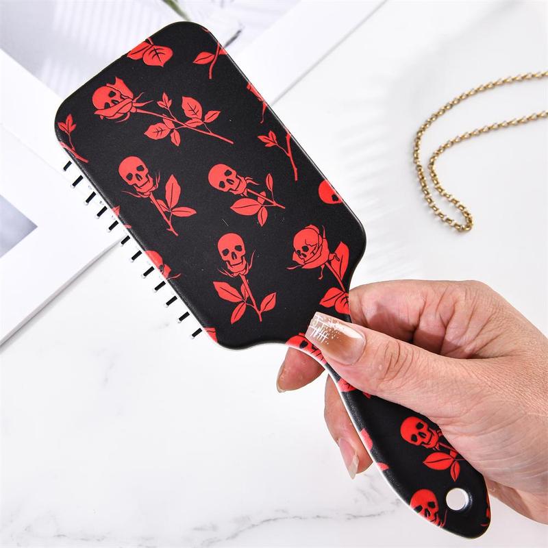 Skull & Flower Pattern Hair Brush, Anti-static Comfortable Massage Comb Suitable for All Hair Types, Heatless Hair Styling Tool for Women & Men