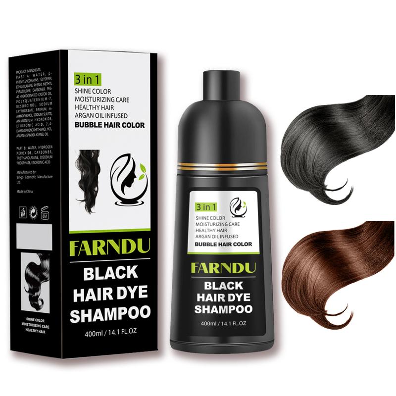 FARNDU-Hair Dye Shampoo, Long Lasting, Plant extracts, 10 Mins Hair Color, Gray Hair Coverage, 3 in 1 (+Shampoo+Conditioner), 5 Colors Available, Glossy and bright, For Men & Women with All Hair Types, Fruity aroma Ammonia-Free Mild (400 mL) Haircare