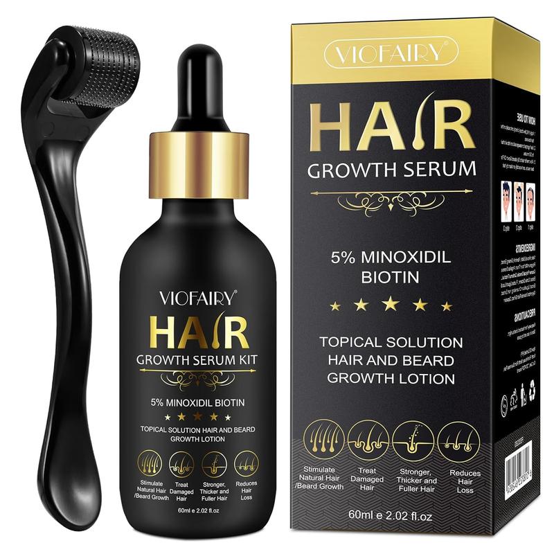 5% Minoxidil for Men and Women Hair Growth Serum, Hair Growth for Men Kit with Minoxidil 5% & Biotin Hair Regrowth Treatment, Natural Hair Growth for Thicker Longer Fuller Healthier Hair 2.02oz