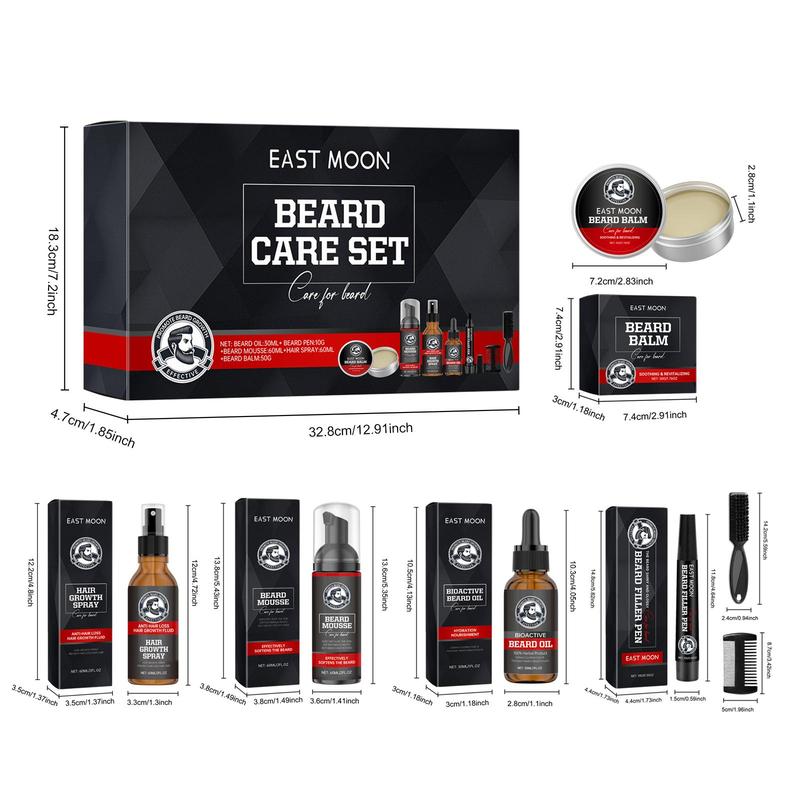 Men's Beard Care Set, 1 Set Beard Shampoo & Beard Oil & Beard Balm & Brush & Comb, Beard Grooming Kit for Men, Great for Daily Use, Christmas Gift