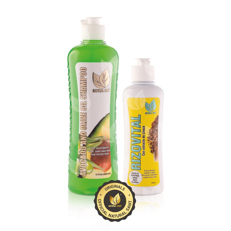 Natural Sant Healthy Curly Hair Set - Shampoo & Leave in Avocado Haircare, Linseed, Coconut oil and Aloe Vera (16 FlOz 500 ml) Conditioner Biotin