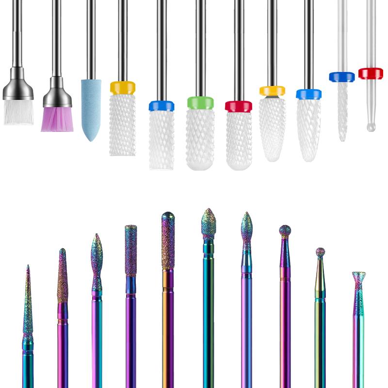 21Pcs Nail Drill Bits Set, 3 32 Inch Nail Bits for Nail Drill E-File, Professional Ceramic Carbide Diamond Cuticle Polishing Remover Tool Bit Kit for Acrylic Gel Nails Manicure Pedicure