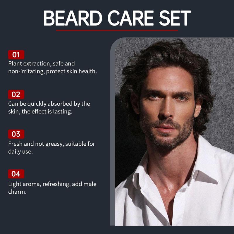 Men's Beard Care Set, 1 Set Beard Shampoo & Beard Oil & Beard Balm & Brush & Comb, Beard Grooming Kit for Men, Great for Daily Use, Christmas Gift