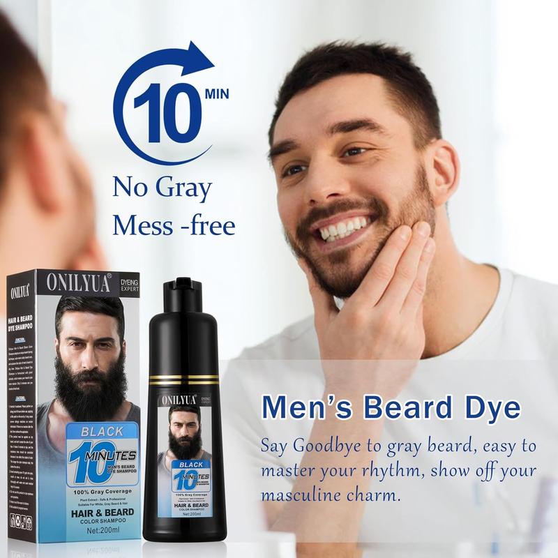 10 MInutes Black Men's Beard Dye , Simpler Color for Men’s Beard & Mustaches, Long Lasting Gray Reducing Black Beard Color Dye 200 ml ,Haircare