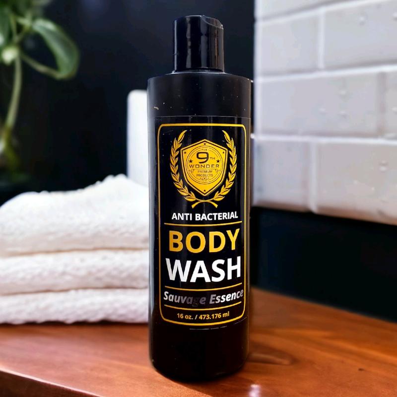 Men's Body Wash by 9th Wonder Premium Products - Antibacterial Body Care with Aloe Vera, Argan Oil & Coconut Blend Clear Cleanser