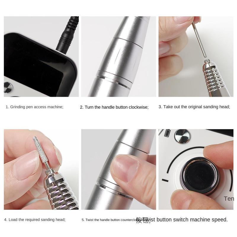 Portable Electric Nail Drill, USB Rechargeable Nail Polisher with Accessories, Professional Nail Art Nail Care Tool for Home & Salon Use