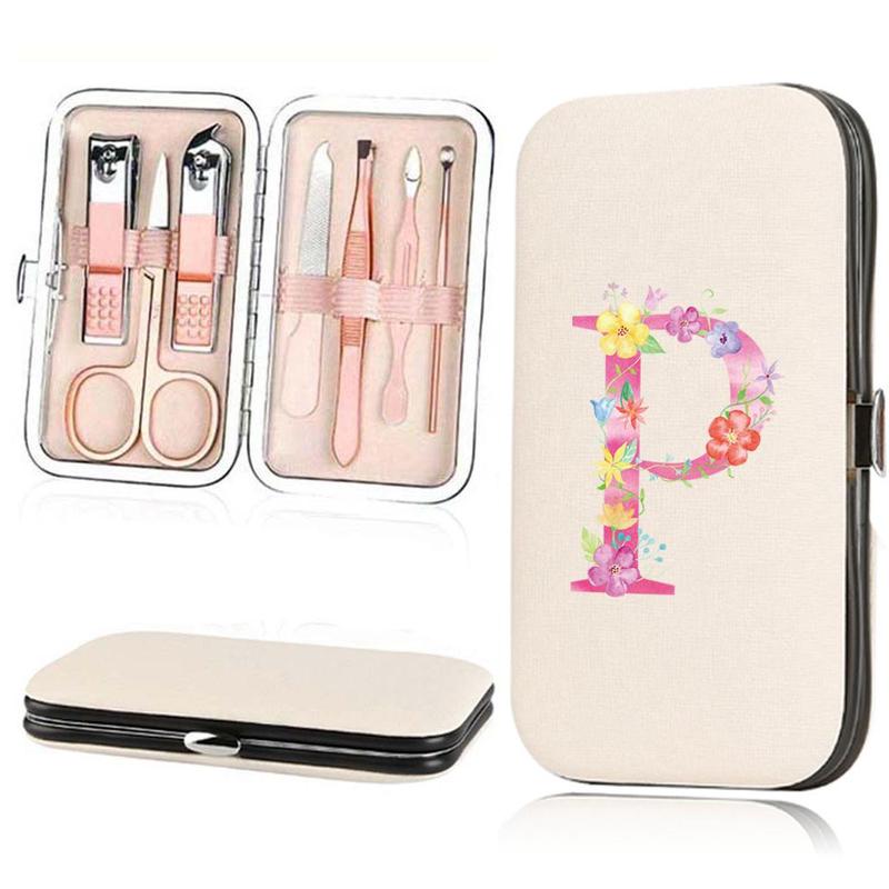 Flower Pattern Nail Clipper Set with Storage Case, 7 Counts box Portable Manicure & Pedicure Tool Kit, Professional Nail Care Tools for Home & Travel