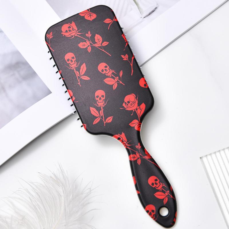 Skull & Flower Pattern Hair Brush, Anti-static Comfortable Massage Comb Suitable for All Hair Types, Heatless Hair Styling Tool for Women & Men