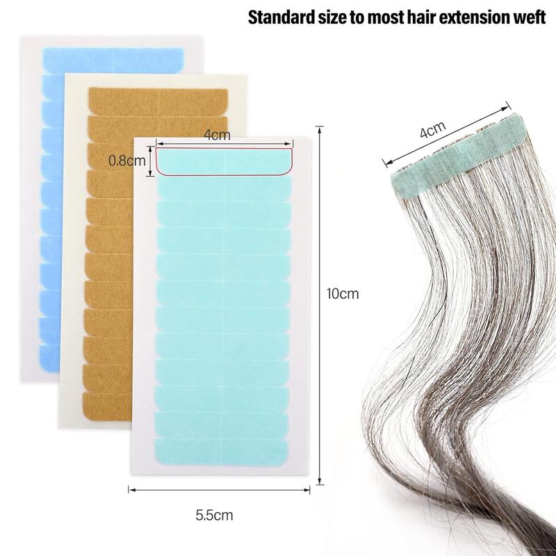 Hair Extension Tape Tabs, 9 Sheets Double Sided Replacement Tape Adhesive Hair Extension Tapes with 2 count Glue Remover Scraper Tool SET (TypeA)