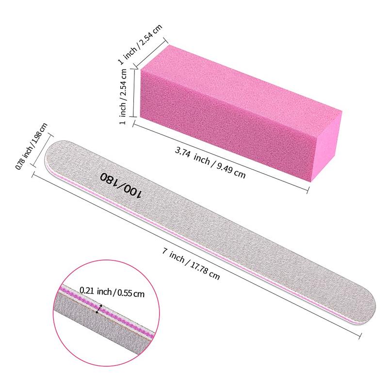 Nail Files and Buffer, Professional Manicure Tools Kit Rectangular Art Care Buffer Block Tools 100 180 Grit 12Pcs Pa(White)