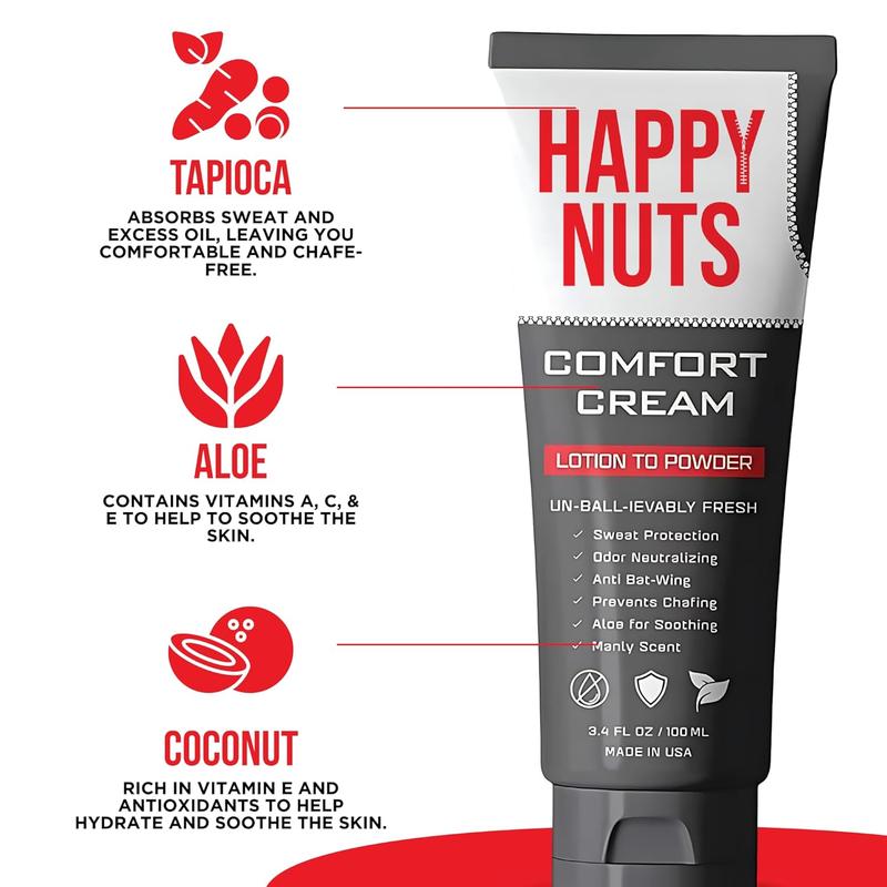 HAPPY NUTS Comfort Cream Deodorant For Men: Anti-Chafing Sweat Defense 3.4 oz.(1 Pack, Original) Scented Scent