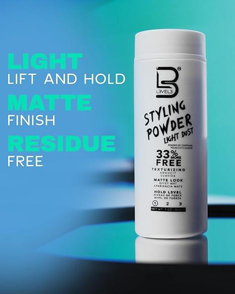 L3 Level 3 Light Hold Styling Powder - Natural Matte Hairstyle - Texturizing and Volumizing Haircare Finish