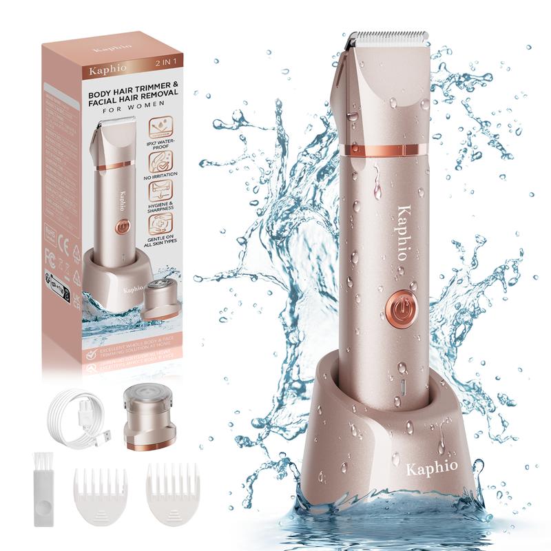 Kaphio Electric Bikini Trimmer for Women: 2 in 1 IPX7 Waterproof Wet & Dry Use Body Electric Shaver Razor - Rechargeable Hair Removal Kit Comfort