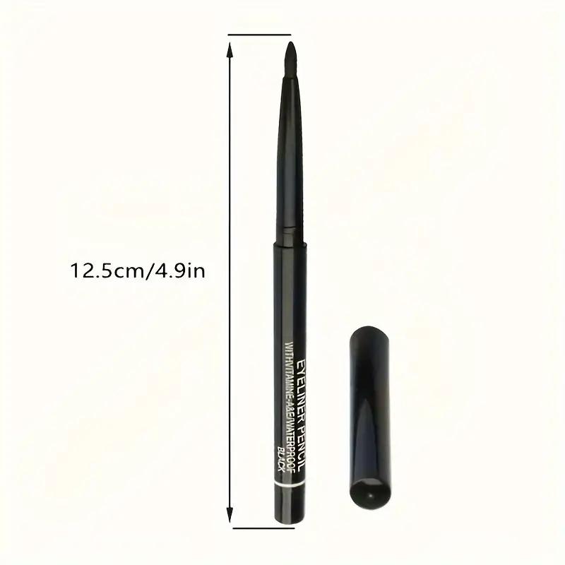 Waterproof Black Eyeliner Pencil with Vitamin E - Smudge-Proof & Long-Lasting Cosmetic Eyeliner Makeup