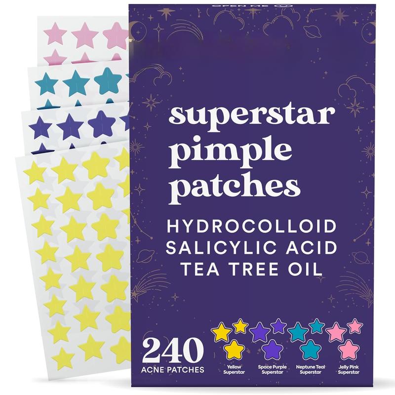 Star Pimple Patches for Face w Hydrocolloid, Salicylic Acid & Tea Tree | 240 Patches | Hydrocolloid Acne Patches, Cute Star Pimple Patches for Healing Stickers Zit Patch Superstar