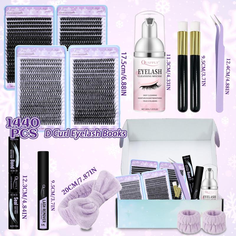 Eyelash Extension Kit, 1 Set Including Eyelashes & Glue & Glue Remover & Cleaning Tools & Headband & Wrist Strap & Eyelash Brush, Eye Makeup Tool, Christmas Gift