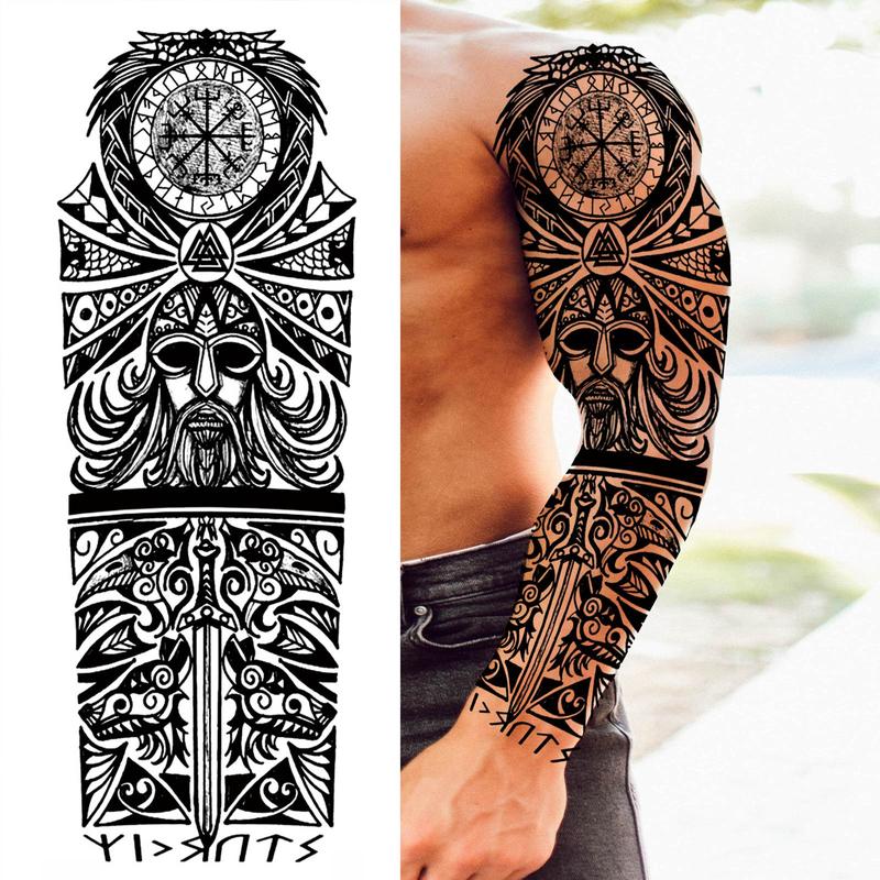 Gladiator Warrior Pattern Temporary Tattoo Stickers, 1 Sheet Waterproof Long Lasting Realistic Full Arm Tattoo Sticker, Body Art Decoration for Men & Women