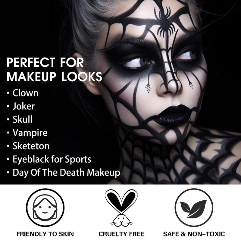 Black Face Paint, Blendable Cream Body Painting Kit, Eye Black for Sports Baseball Softball Football, Facepaint for Skull Joker Vampire, Halloween Skeleton Cosplay