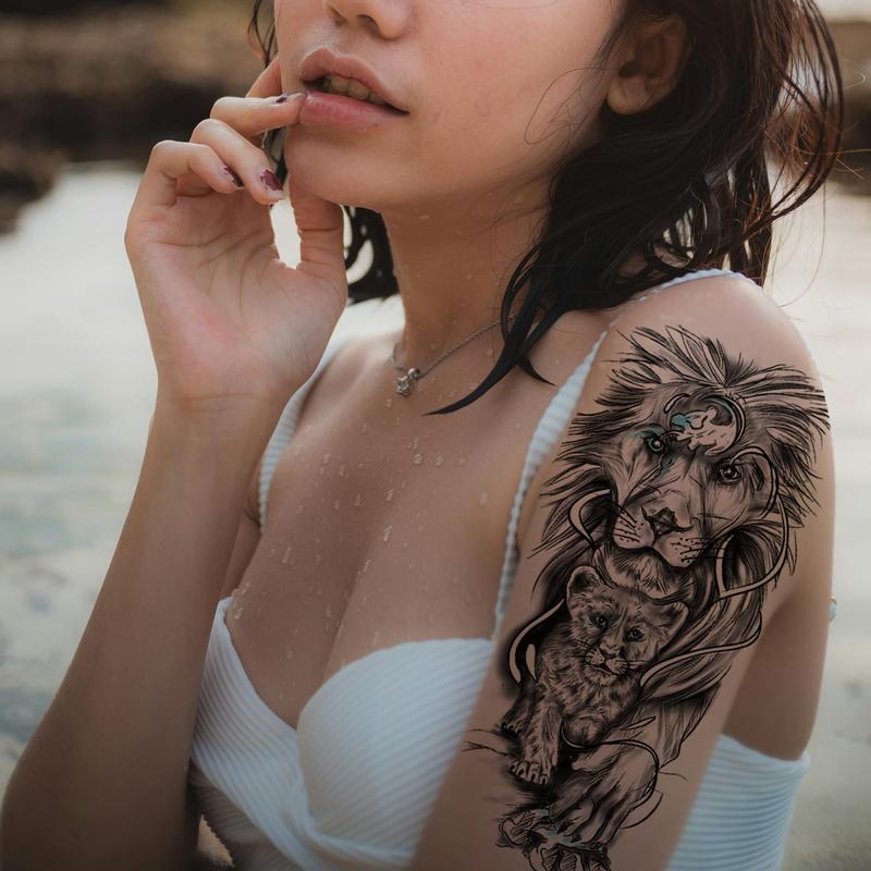 Lions Pattern Temporary Tattoo Sticker, 1 Sheet Waterproof Long Lasting Fake Tattoo For Women & Men