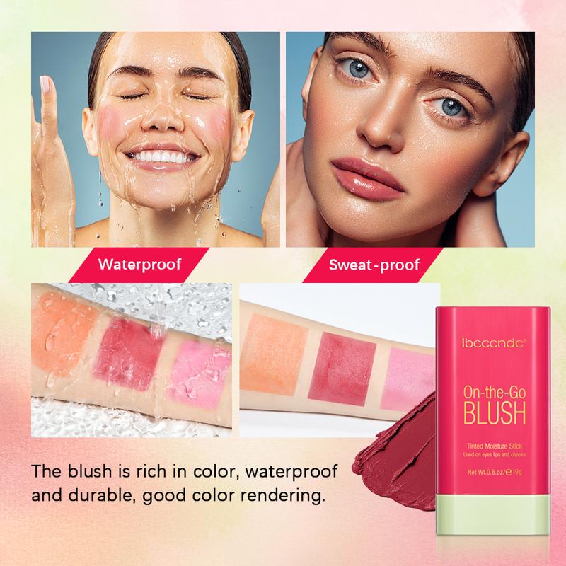 3-color Vitality Smooth Blush Makeup Blush Stick, Cream Blush Stick, Tinted Solid Moisturizer Stick for Cheek & Eyes & Lips, Waterproof Natural Nude Makeup, Suitable for All Skin