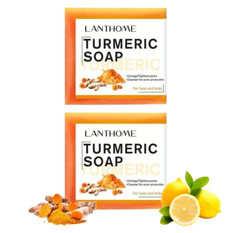 2PCS Turmeric and Kojic Acid Soap Bar Gentle Cleanser for Body Face, Turmeric Body Wash Soap Smooth Skin Cleansing Natural Handmade Soap Even out Tone Skin Body Care Skin Repair