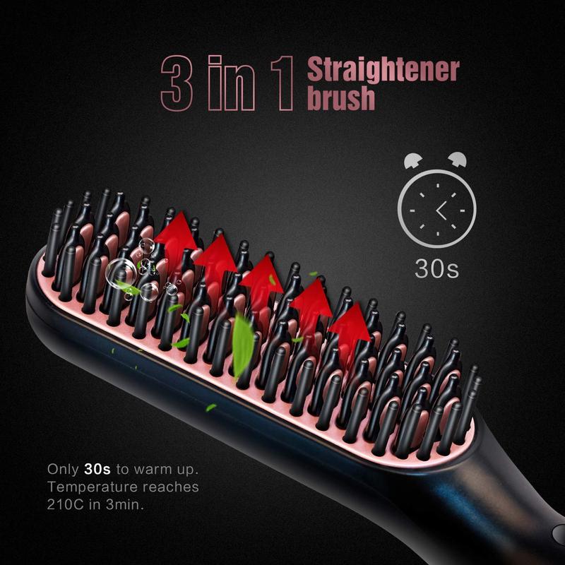 3 in 1 Hair Straightening Brush, 1 Count Anti-scald Heat Resistant Electric Beard Straightener Brush, Heated Hair Styling Machine, Hair Straightener