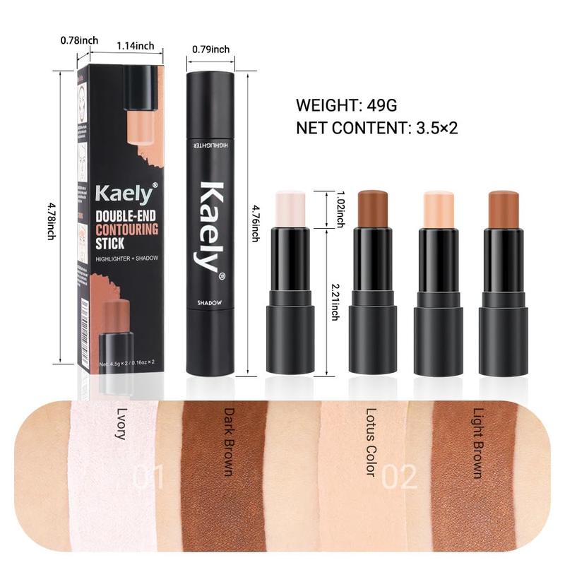 4 Color Highlighter Contour Stick,Cream Contour Palette Kit for Beginners,Bronzer Contouring Sticks,contorno maquillaje para mujer en oferta,Concealer Stick Primer Face Makeup Brightener,01+02