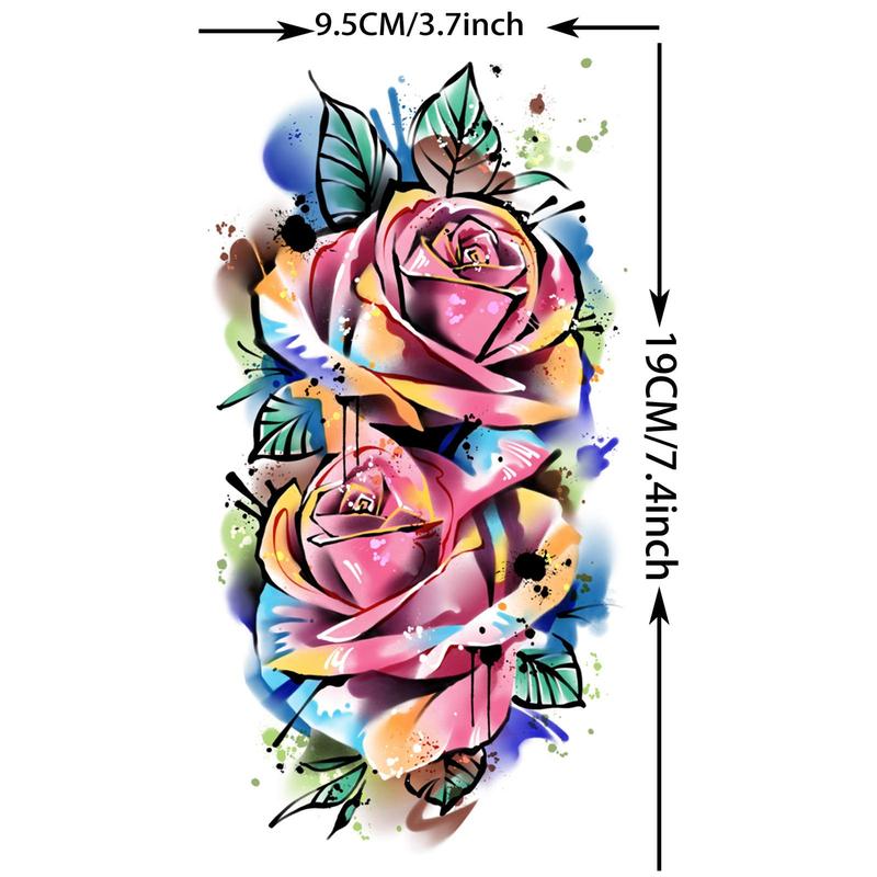 Rose & Cross Pattern Temporary Tattoo Sticker, 8 Sheets Aesthetic Rose Floral Temporary Tattoo Sticker, Party Decoration Supplies