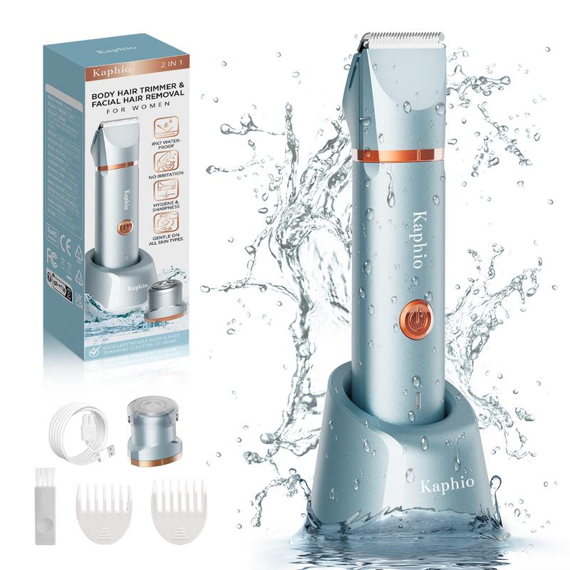 Kaphio Electric Bikini Trimmer for Women: 2 in 1 IPX7 Waterproof Wet & Dry Use Body Electric Shaver Razor - Rechargeable Hair Removal Kit Comfort