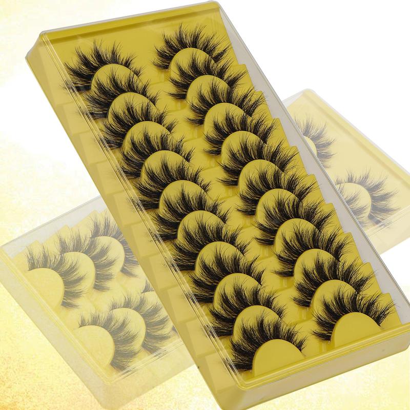 Fluffy False Eyelashes, 10 Pairs Wispy Faux Cluster Lashes, Natural Curling Eye Makeup Strip Lashes, Volumized False Eyelashes for Women and Girls, Christmas Gift