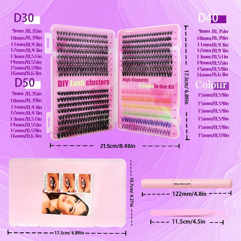 Mixed Size Individual False Eyelashes with Lash Applicator Tools, 1 Box Multicolored Natural Curl Eyelash Extensions Kit, Eye Makeup Product for Women & Girls, Lash Clusters Kit