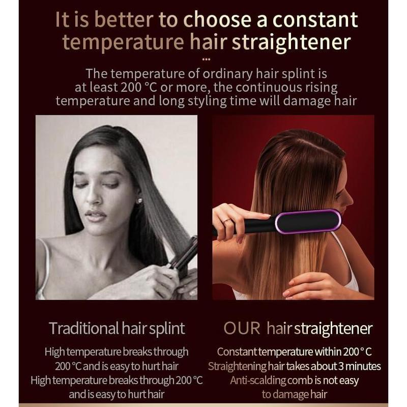 Portable Hair Straightener Brush and Comb, Flat Iron Hair Straightener for Smooth, Sleek Results, Mini Hair Straightener for Travel, Compatible with Chi & Lange, for All Hair Types