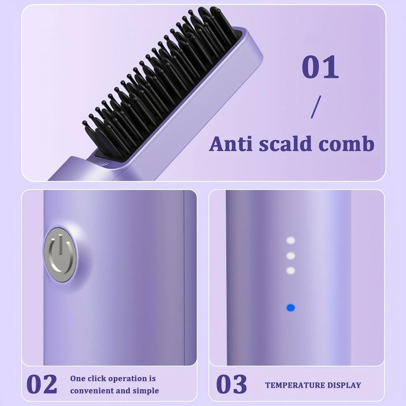 Portable Cordless Mini Hair Straightening Comb, Women Straightening Brush with Negative Ion USB Rechargeable, Hot Comb Hair Straightener for Travel,Household for All Hair Types straight ning Comfort