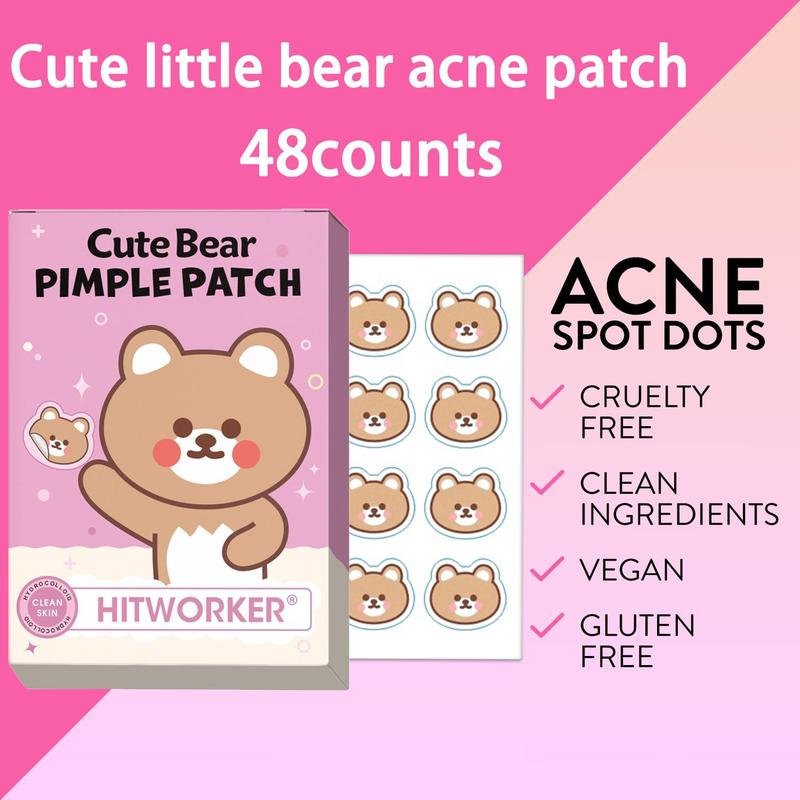 Cute Bear Pattern Pimple Patch, 48pcs box Hypoallergenic Acne Cover Patches, Face Acne Care Patches, Skin Care Products for Daily, Christmas Gift